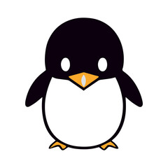 Cute penguin vector illustration. Happy cartoon animal. Baby bird in snow. Isolated icon. Kid doodle decoration. Sweet adorable sketch of little arctic wildlife. Animal for children. Fun card design.