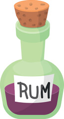 Rum glass bottle. Cartoon alcohol drink icon