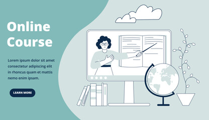 Online course webpage layout. Educational landing page