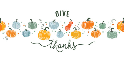 Thanksgiving pumpkin border vector background. Harvest fall autumn