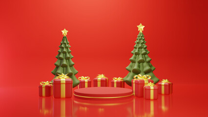 3d christmass background with giftbox and tree