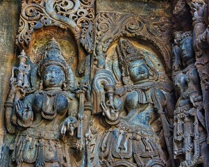 Beautiful Soft Rock Sculptures of Helebid,  Karnataka. Historical Hoysala monument representing Indian art and history