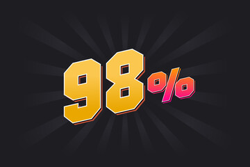 98% discount banner with dark background and yellow text. 98 percent sales promotional design.