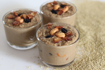 Brown top millet payasam. Pudding or Kheer or payasam made of brown top millet, jaggery and coconut milk, flavored with cardamom.