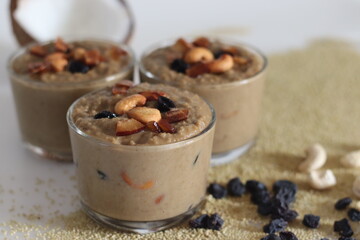 Brown top millet payasam. Pudding or Kheer or payasam made of brown top millet, jaggery and coconut milk, flavored with cardamom.