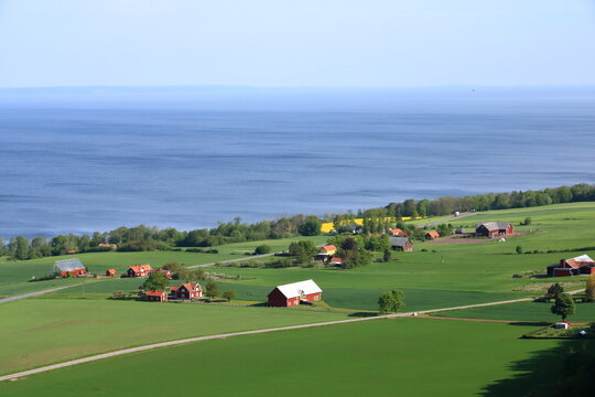 Sweden, Lake Vattern Area, Uppgranna, high angle countryside view from the Brahehus castle ruins