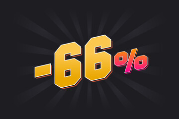 Negative 66% discount banner with dark background and yellow text. -66 percent sales promotional design.