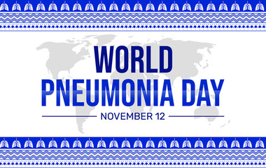 World Pneumonia Day Background with map and lungs in the traditional border design. Pneumonia day backdrop