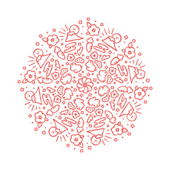 年賀状素材　手書き　卯年　丸型　ラフ　ベクターイラスト