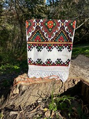 Embroidered towel - with an ancient folk Western Ukrainian ornament