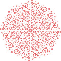 年賀状素材　手書き　卯年　丸型　ラフ　ベクターイラスト