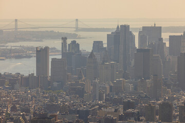 Beautiful panoramic view from skyscraper to Manhattan, bridges and Hudson river.
