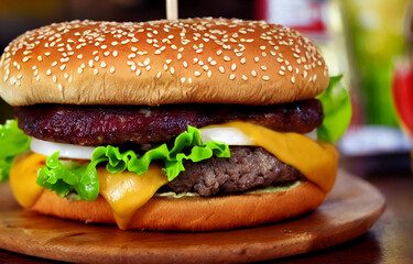 hamburger on a wooden table -  tasty big burger hamburger
