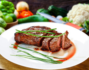 sliced grilled steak served , Picanha