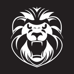 Lion logo illustration. Sport emblem for football, hockey or baseball team. Vector logotype. Angry animal head. Isolated graphic art. Mascot face. Strong royal graphic label. Strength and power. 