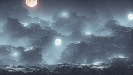 Fototapeta premium Alien landscape, a panorama of a surface of another planet. 3D render
