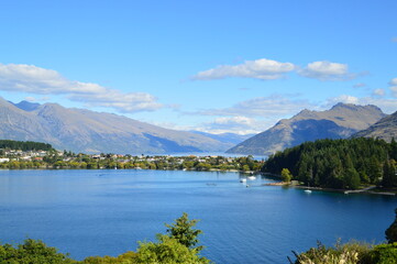 Naklejka na ściany i meble view on lake Wakatipu in Queenstown, New Zealand