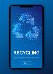 Recycle 3d polygonal symbol for UI, UX design template. Low poly Waste recycling illustration for homepage app design. Ecosystem illustration concept.