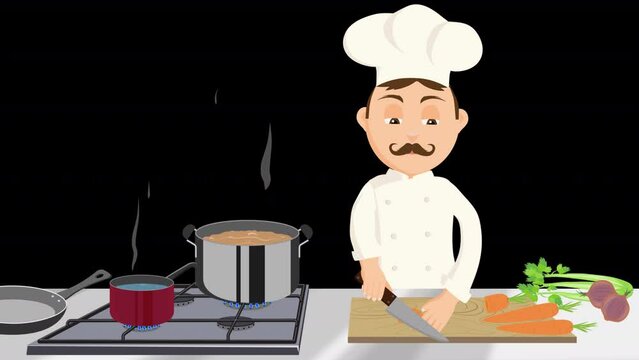 Chef Slicing Carrots Cartoon
