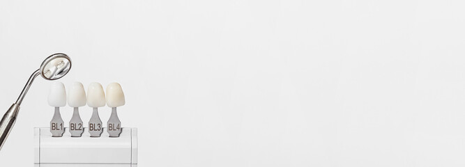 Tooth Dental whitening, bleaching, shade guide bleach color, quality control and color check at...
