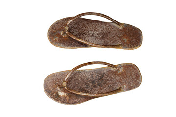 Rusted sheet metal scraps are recycled into slippers.