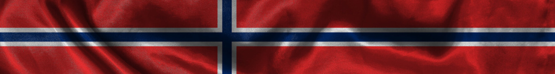 Fototapeta premium Elongated national flag of Norway with a fabric texture fluttering in the wind. Norway flag for website design. 3d illustration