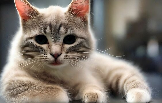 portrait of a cute white cat - 
matte background