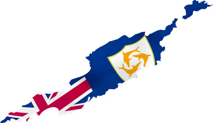 Anguilla map with waving flag.
