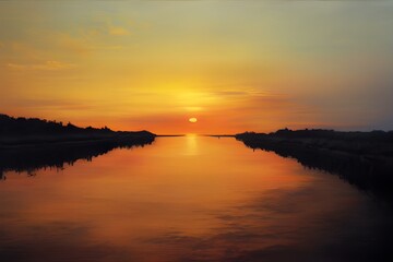 A beautiful and tranquil sunset over a river.