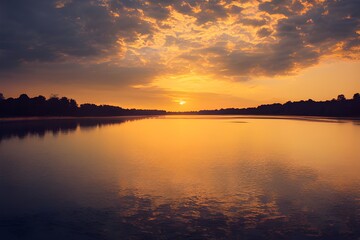 Fototapeta premium A beautiful and tranquil sunset over a river.