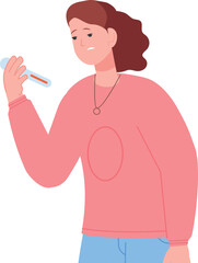 Young woman with fever. Cold disease symptom. Sick person