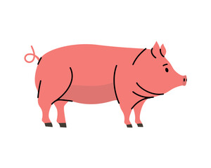 Pig hand drawn silhouette. Pork symbol. Piggy silhouette. Farm animal isolated on white background.