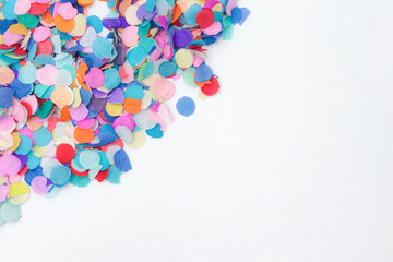 confetti for party, celebration or christmas on white background with copy space
