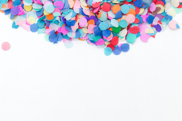 confetti for party, celebration or christmas on white background with copy space