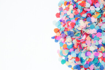 confetti for party, celebration or christmas on white background with copy space