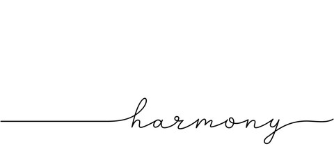 Harmony word - continuous one line with word. Minimalistic drawing of phrase illustration.