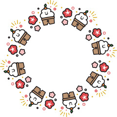 鏡餅　年賀状素材　フレーム　ベクター　丸型　イラスト
