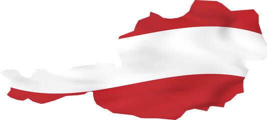 Austria map with waving flag.