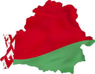 Belarus map with waving flag.