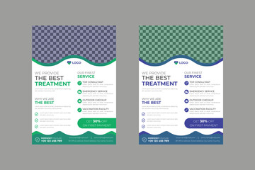 Medical flyer layout with green and blue color healthcare and medical cover a4 size for poster, flyer or cover vector design