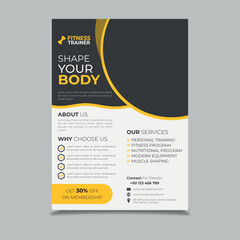Gym or Fitness Flyer, body building, Fitness social media post and gym flyer A4 size vector template