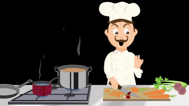 Cute Chef Cuts His Finger Cartoon