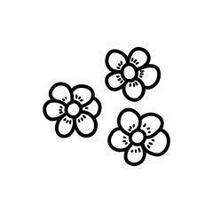 Little cute chamomile, daisies. Black and white vector isolated doodle illustration. Field beautiful flower, spring and summer symbol hand drawn