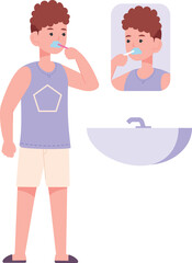 Boy brushing teeth. Kid dental care routine