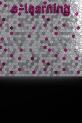 Purple word e-learning on octagonal gray background.