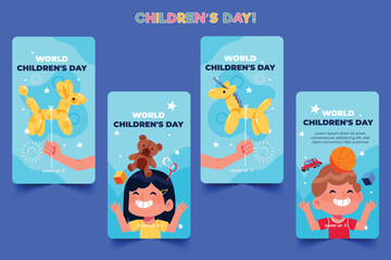 hand drawn flat world children s day banners collection vector design illustration