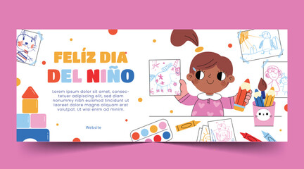 flat children s day spanish horizontal banner vector design illustration