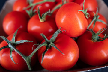 cherry tomatoes with green twigs.