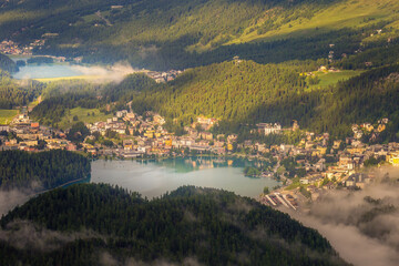 Engadine Lakes and St Moritz, Silvaplana and Maloja from Muottas Muragl