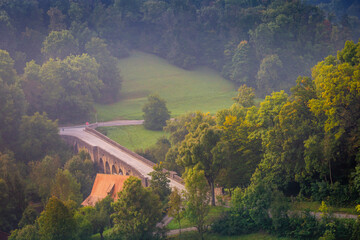 Old bridge in countryside woodland near Rothenburg ober der tauber, Germany